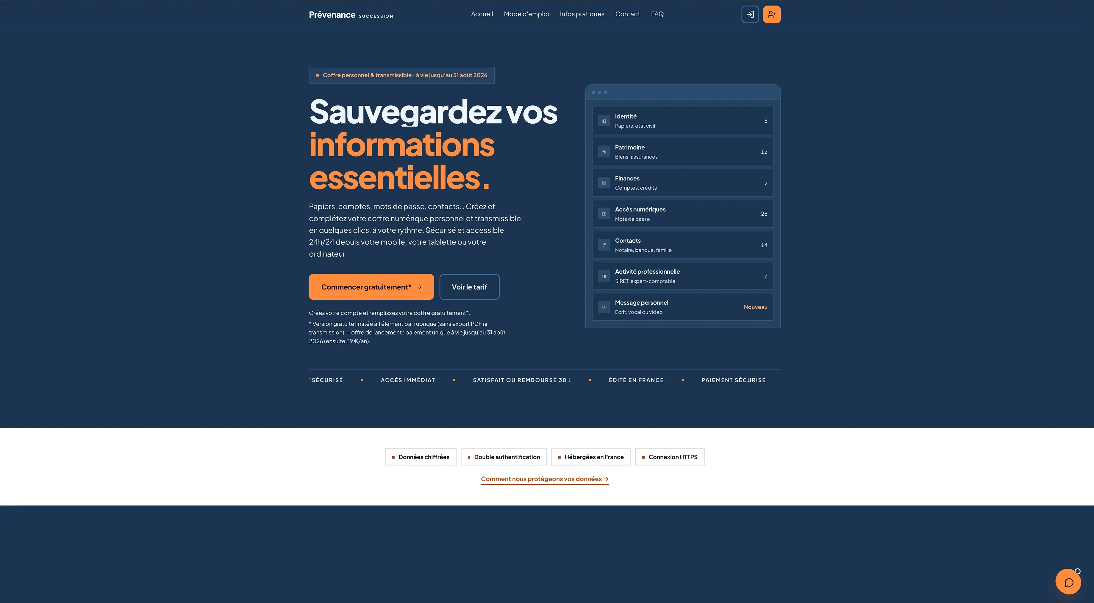 Application web Prévenance — coffre numérique et transmission aux proches